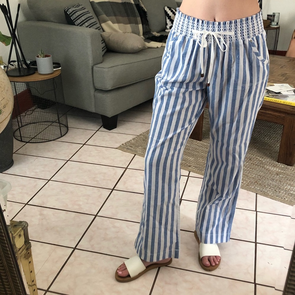 Bali style pants. Wide leg. Blue and white striped